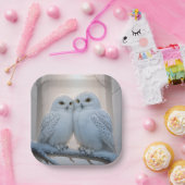 Snowy Owls On a Winter Branch Pappteller (Party)