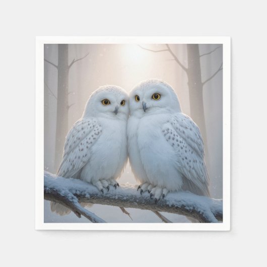 Snowy Owls On a Winter Branch Serviette (Vorderseite)