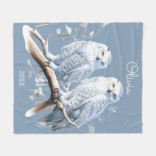 Snowy Owls Winter Personalisiert Fleecedecke (Vorderseite (Horizontal))