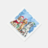 Snowy Paws Festive Cute Christmas Pets Watercolor Serviette (Ecke)