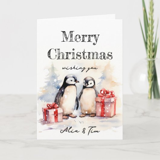 Snowy Penguins Weihnachtskarte Karte (Vorderseite)