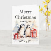 Snowy Penguins Weihnachtskarte Karte (Gelbe Blume)