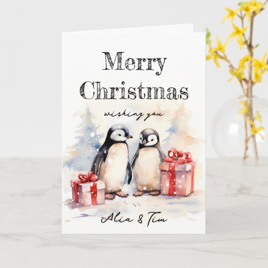 Snowy Penguins Weihnachtskarte Karte (Gelbe Blume)