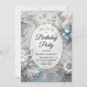 Snowy Petals in Frozen Bloom Birthday Party Einladung