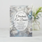 Snowy Petals in Frozen Bloom Christmas Eve Dinner Einladung (Stehend Vorderseite)