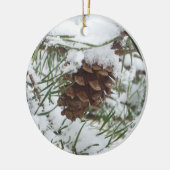 Snowy Pine Cone I Winter Nature Fotografy Keramikornament (Links)