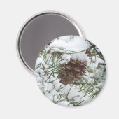 Snowy Pine Cone I Winter Nature Fotografy Magnet (Vorderseite/Rückseite)