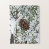 Snowy Pine Cone I Winter Nature Fotografy Puzzle (Vertikal)