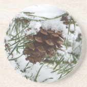 Snowy Pine Cone I Winter Nature Fotografy Sandstein Untersetzer (Vorne)