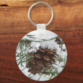 Snowy Pine Cone I Winter Nature Fotografy Schlüsselanhänger (Vorderseite)