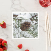 Snowy Pine Cone I Winter Nature Fotografy Serviette (Beispiel)