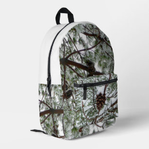 Snowy Pine Cone II Winterlandfotografie Bedruckter Rucksack