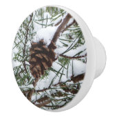 Snowy Pine Cone II Winterlandfotografie Keramikknauf (Rechts)