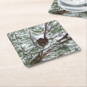 Snowy Pine Cone II Winterlandfotografie Rechteckiger Pappuntersetzer (angewinkelt)