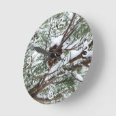 Snowy Pine Cone II Winterlandfotografie Runde Wanduhr (Winkel)