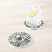 Snowy Pine Cone II Winterlandfotografie Sandstein Untersetzer (Seite)