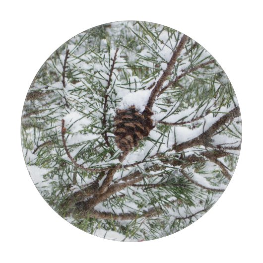 Snowy Pine Cone II Winterlandfotografie Schneidebrett (Vorderseite)
