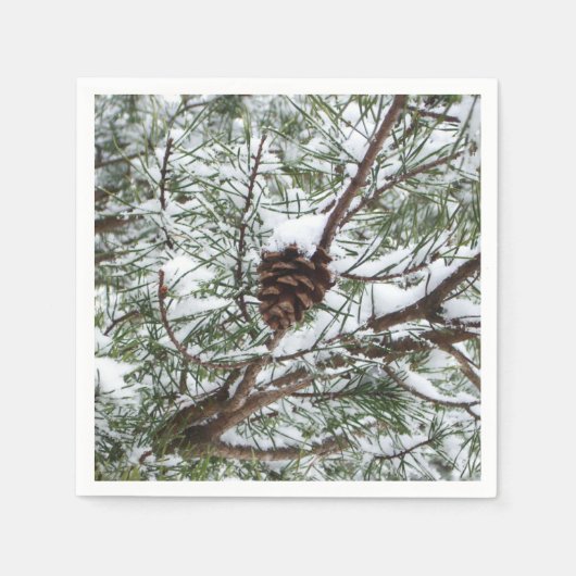 Snowy Pine Cone II Winterlandfotografie Serviette (Vorderseite)