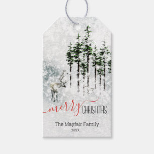 Snowy Pine Forest Woodland Stag Dei Christmas Geschenkanhänger