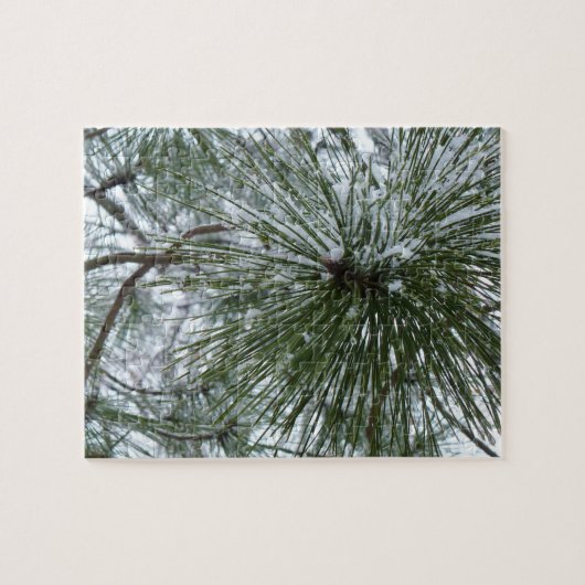 Snowy Pine Needles Winter Nature Fotografy Puzzle (Horizontal)