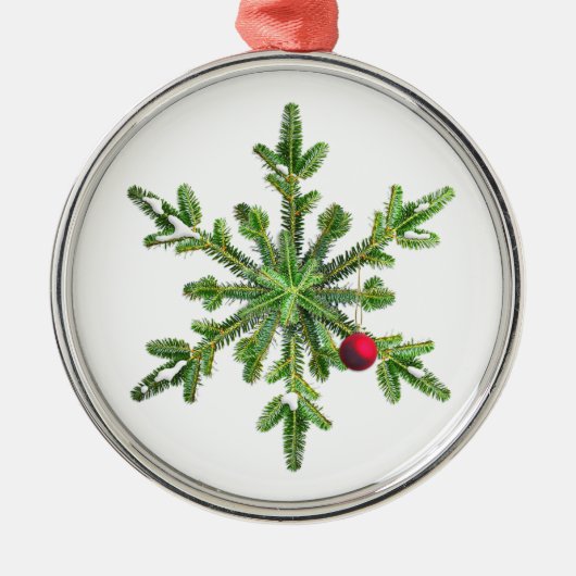 Snowy Pine Snowflake Silbernes Ornament (Vorne)
