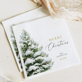 Snowy Pine Tree Christmas Serviette