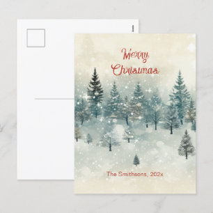 Snowy Pine Trees Vintage Weihnachtskarte Feiertagspostkarte