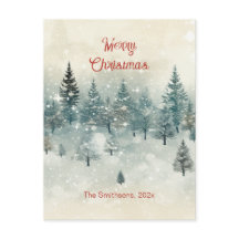 Snowy Pine Trees Vintage Weihnachtskarte