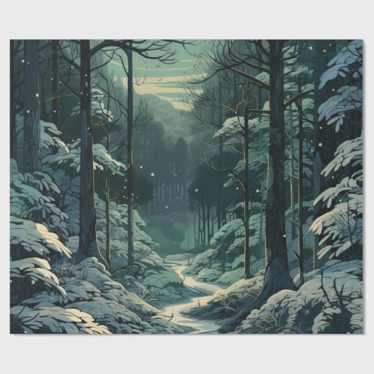 Snowy Pine Trees Winterwald Weihnachten Geschenkpapier (Flach)