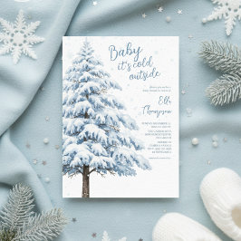 Snowy Pine Winter Snowflakes Landscape Baby Shower Einladung