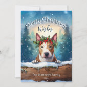 Snowy Pines Peeking Bull Terrier Frohe Weihnachten (Vorderseite)