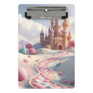 Snowy Pink Candy Land Fairy Castle Mini Klemmbrett
