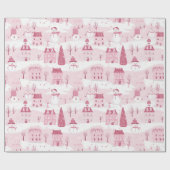 Snowy Pink Christmas Village Geschenkpapier (Flach)
