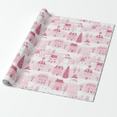 Snowy Pink Christmas Village Geschenkpapier (Ungerollt)