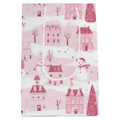 Snowy Pink Christmas Village Mittlere Geschenktüte (Rückseite)