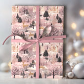 Snowy Pink Deer Forest Geschenkpapier