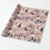 Snowy Pink Deer Forest Geschenkpapier (Ungerollt)