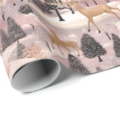 Snowy Pink Deer Forest Geschenkpapier (Rolleneckpunkt)