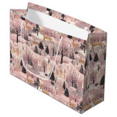 Snowy Pink Deer Forest Große Geschenktüte (Vorderseite Schrägansicht)