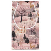 Snowy Pink Deer Forest Kleine Geschenktüte (Rückseite)