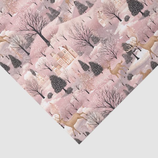 Snowy Pink Deer Forest Seidenpapier (Ausschnitt)