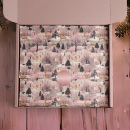 Snowy Pink Deer Forest Seidenpapier