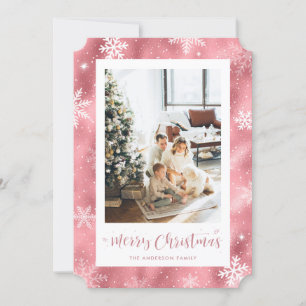 Snowy Pink Foil Foto Frohe Weihnachtskarten Feiertagskarte