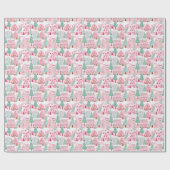 Snowy Pink und Green Christmas Gingerbrett Stadt Geschenkpapier (Flach)