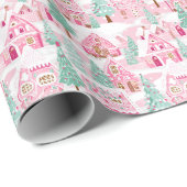 Snowy Pink und Green Christmas Gingerbrett Stadt Geschenkpapier (Rolleneckpunkt)