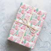 Snowy Pink und Green Christmas Gingerbrett Stadt Geschenkpapier