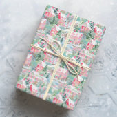 Snowy Pink Weihnachtshäuser Geschenkpapier