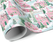 Snowy Pink Weihnachtsstadt Geschenkpapier (Rolleneckpunkt)