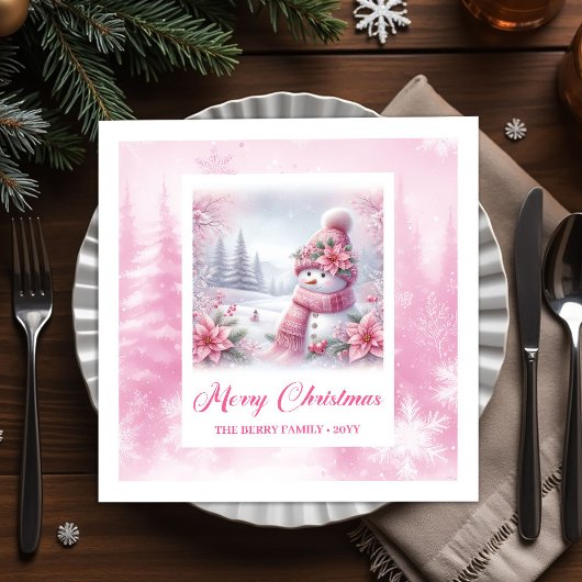 Snowy Pinkmas Christmas Scene Napkins Kids Holiday Serviette