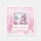 Snowy Pinkmas Christmas Scene Napkins Kids Holiday Serviette (Vorderseite)
